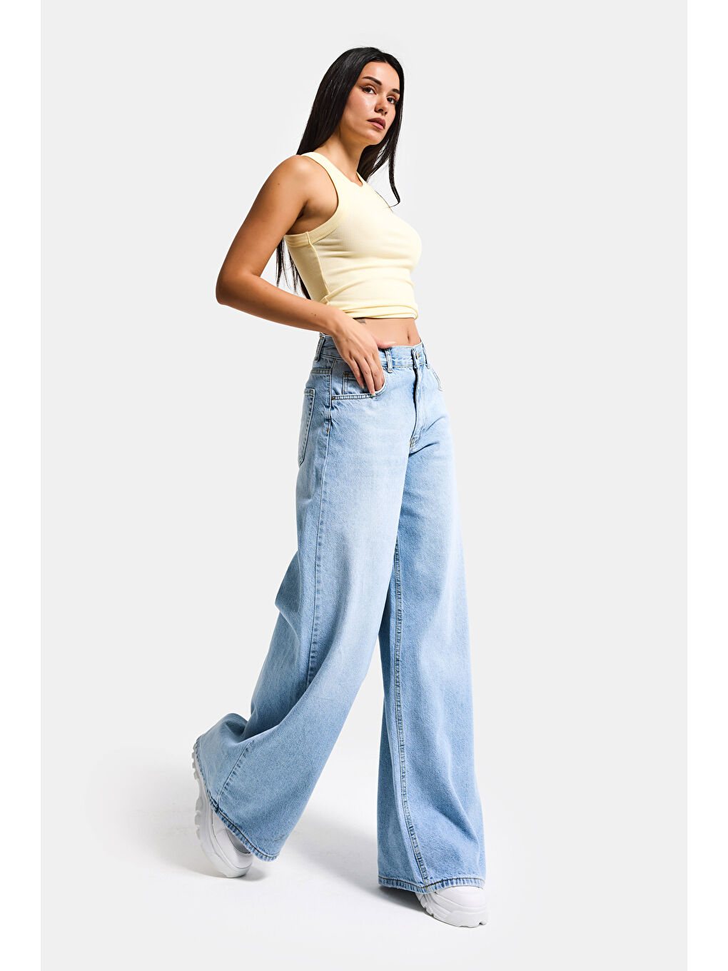 Kadın Açık Mavi Hera 4s6-3 Palazzo Fit %100 Pamuk Denim Jean-1