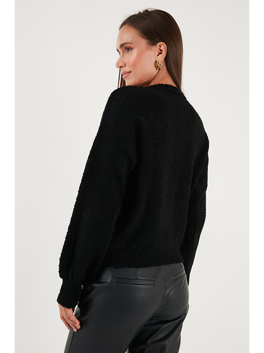 Siyah Premium Regular Fit Bisiklet Yaka Yumuşak Dokulu Hırka 680HI00147-6