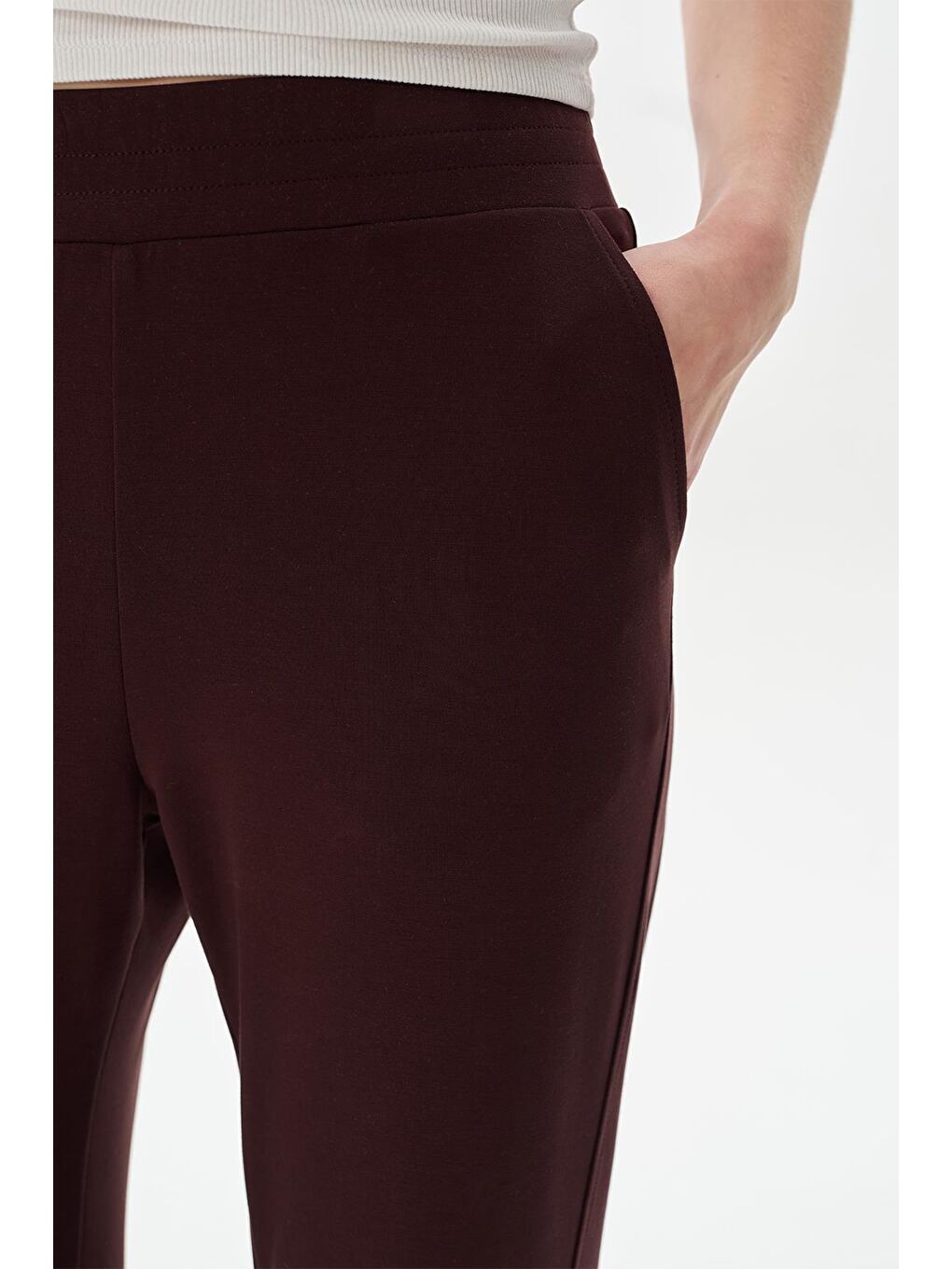 Kahverengi Modal Örme Nervürlü Flare Pantolon Kahve-2