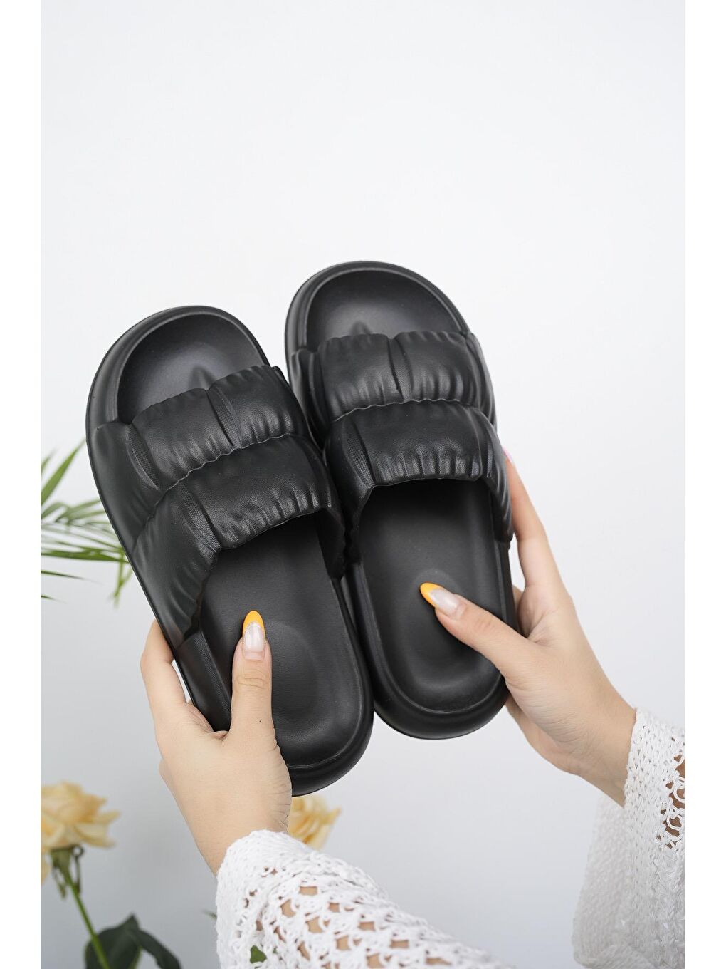 Siyah FIRFIR Kadın Terlik Plaj Deniz Havuz Terliği