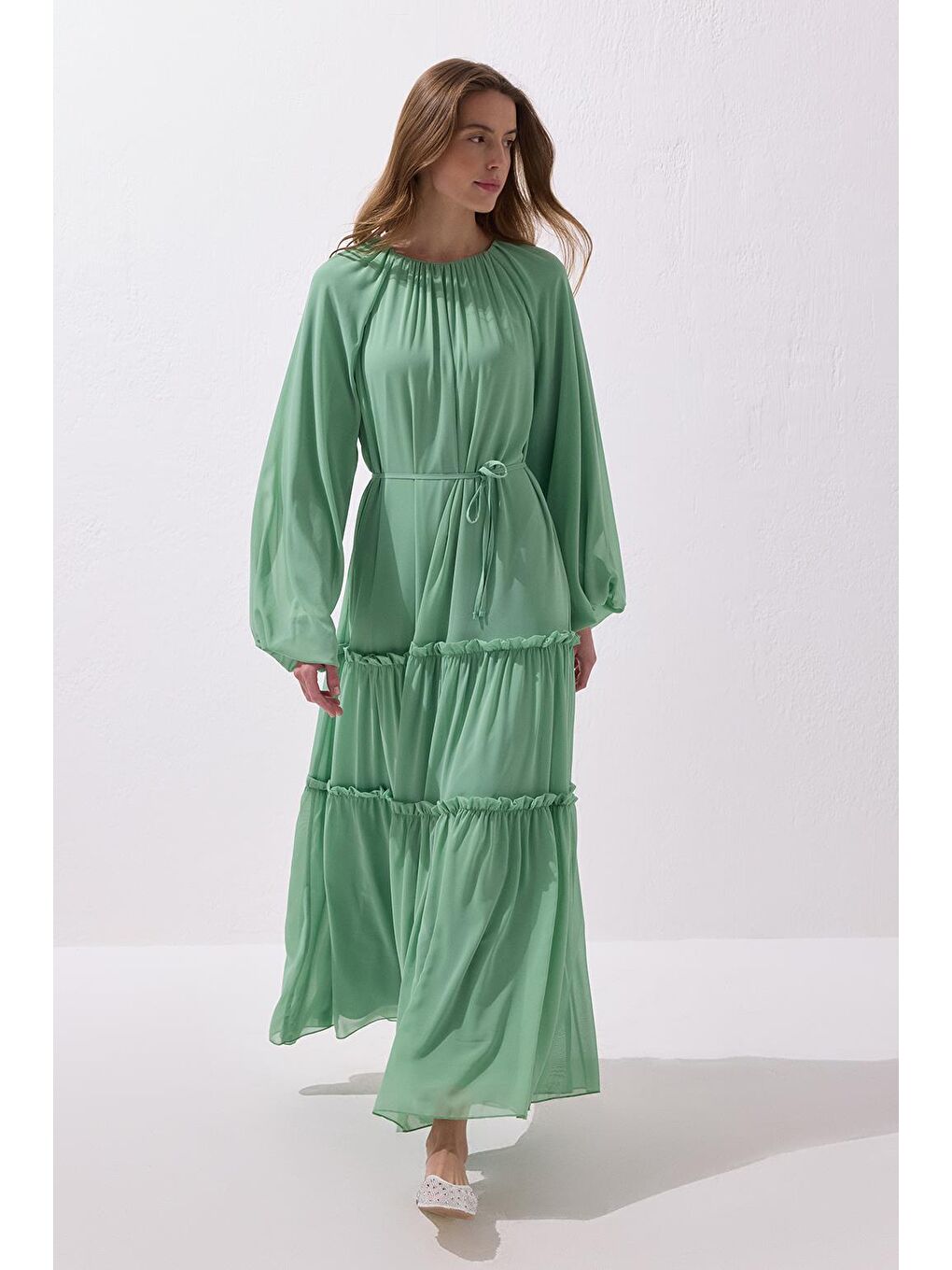 Yeşil Julie Uzun Elbise Mint-1