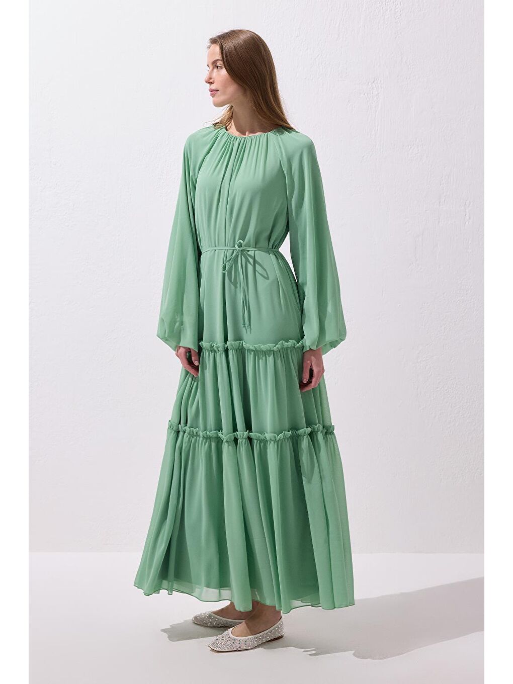 Yeşil Julie Uzun Elbise Mint-2