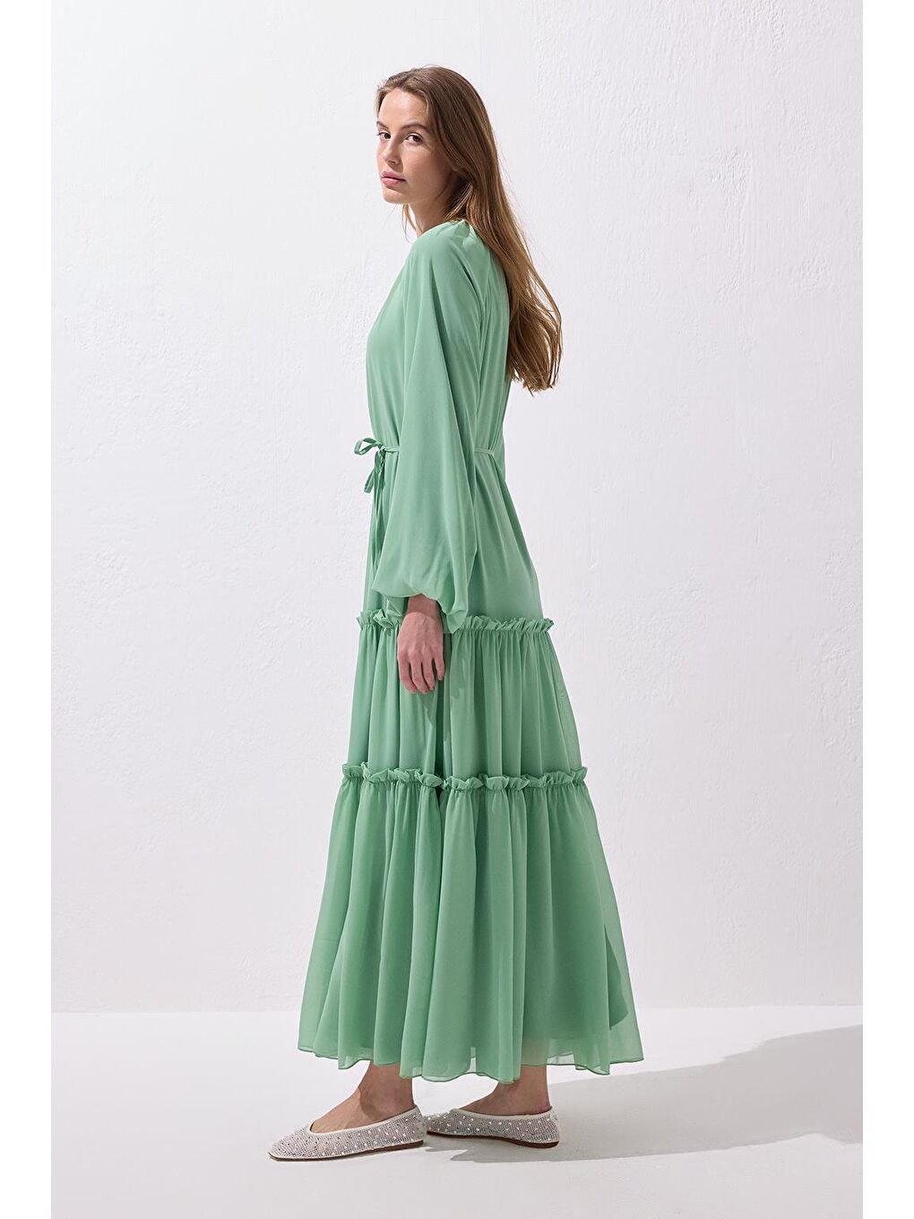Yeşil Julie Uzun Elbise Mint-3