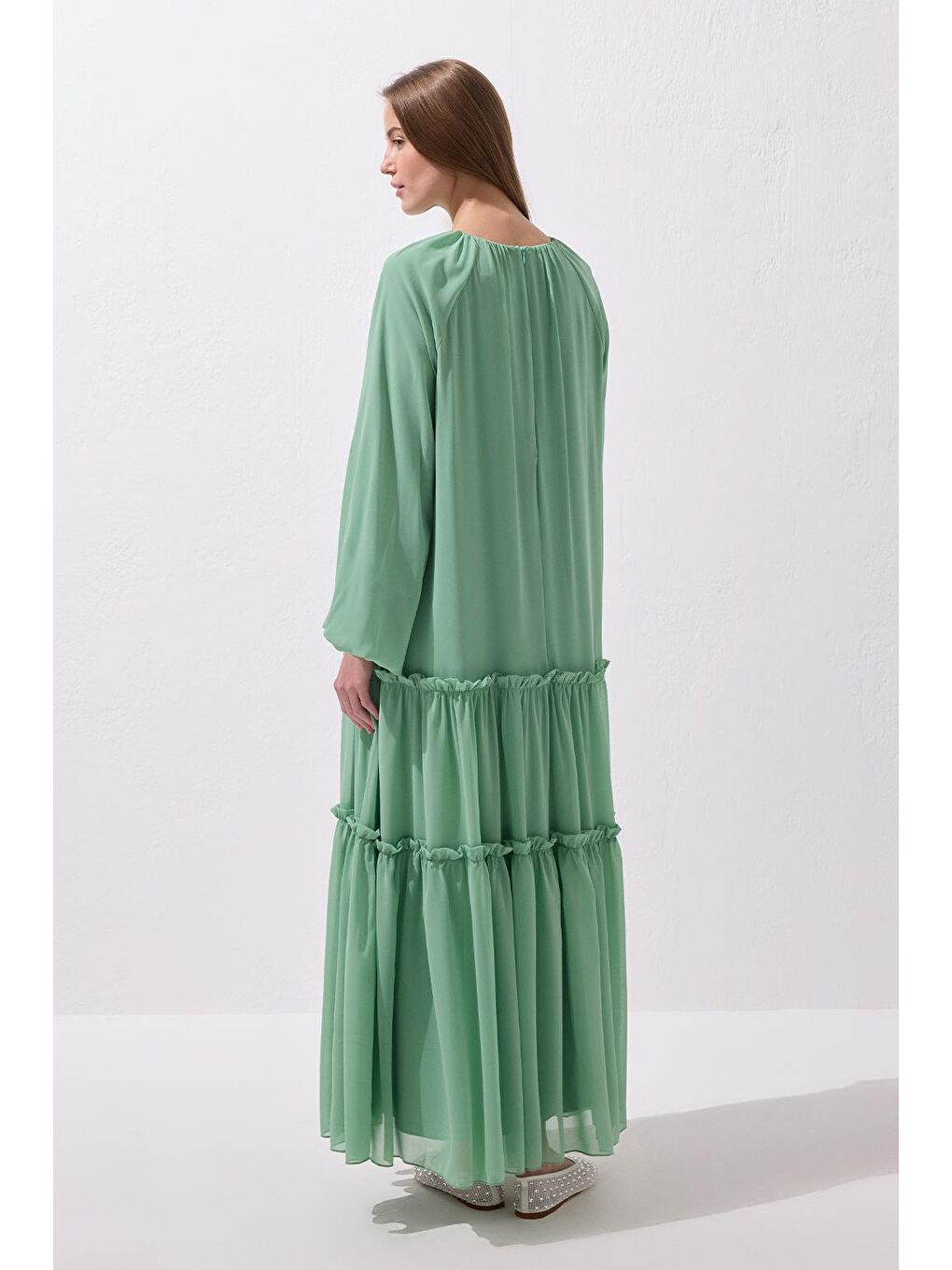 Yeşil Julie Uzun Elbise Mint-4