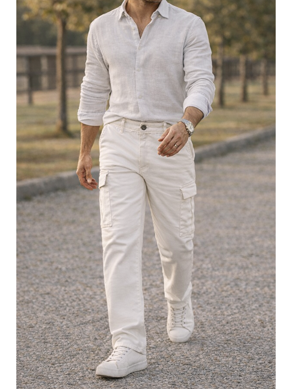 Erkek Premium Comfort Beyaz Kargo Baggy Pantolon-1