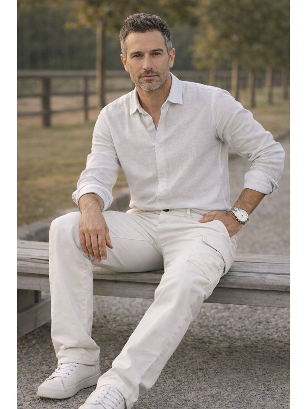 Erkek Premium Comfort Beyaz Kargo Baggy Pantolon-2