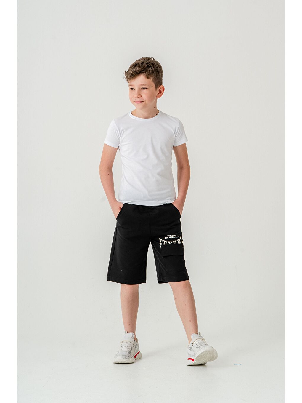 Siyah Future Baskılı Kargo Cepli Erkek Çocuk Şort