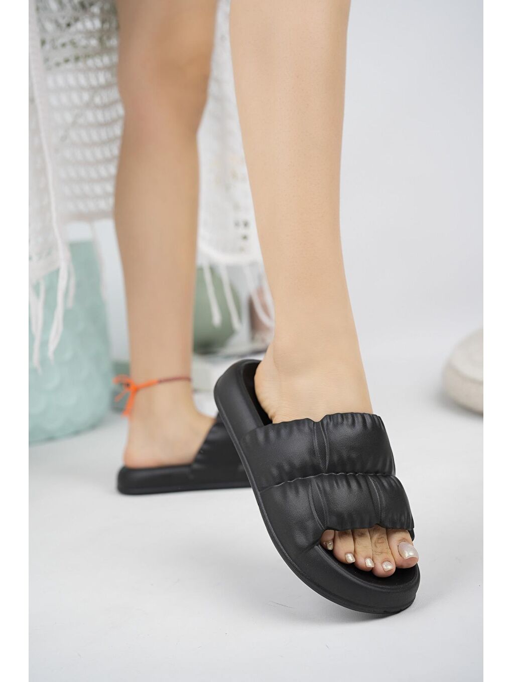 Siyah FIRFIR Kadın Terlik Plaj Deniz Havuz Terliği-1