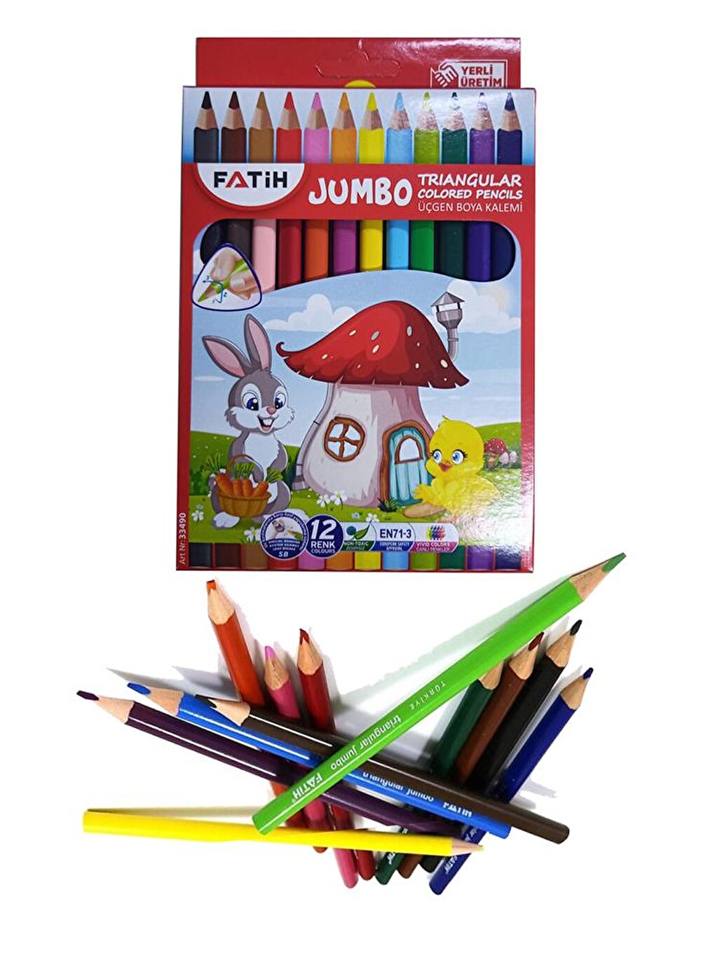 12 Li Jumbo Üçgen Kuru Boya Triangular 1 Paket Jumbo Üçgen Boya Kalemi 12 Renk Kuruboya-1