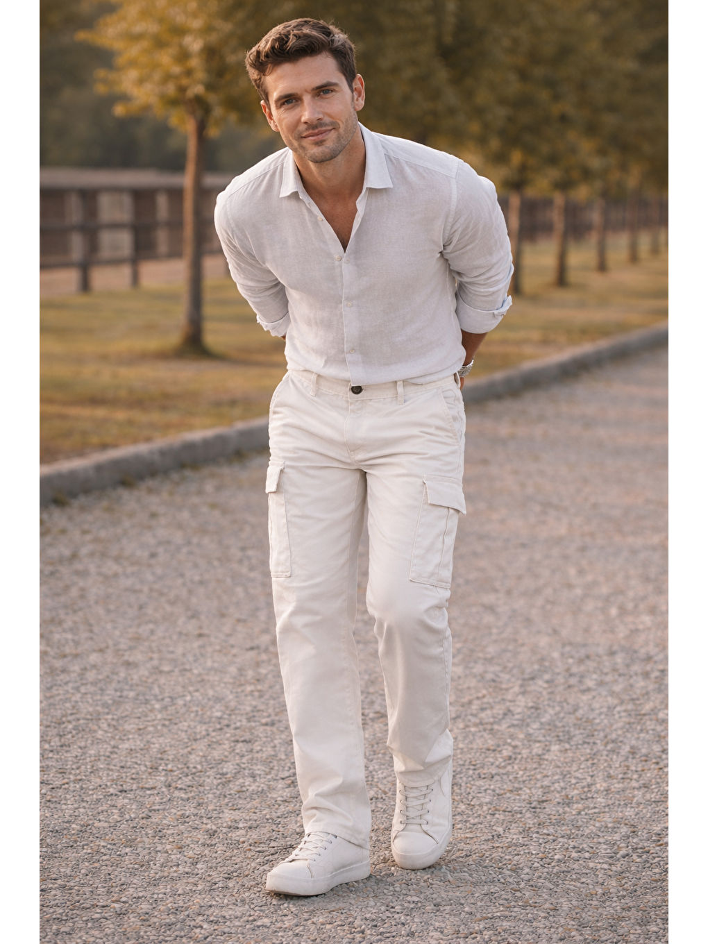 Erkek Premium Comfort Beyaz Kargo Baggy Pantolon-4