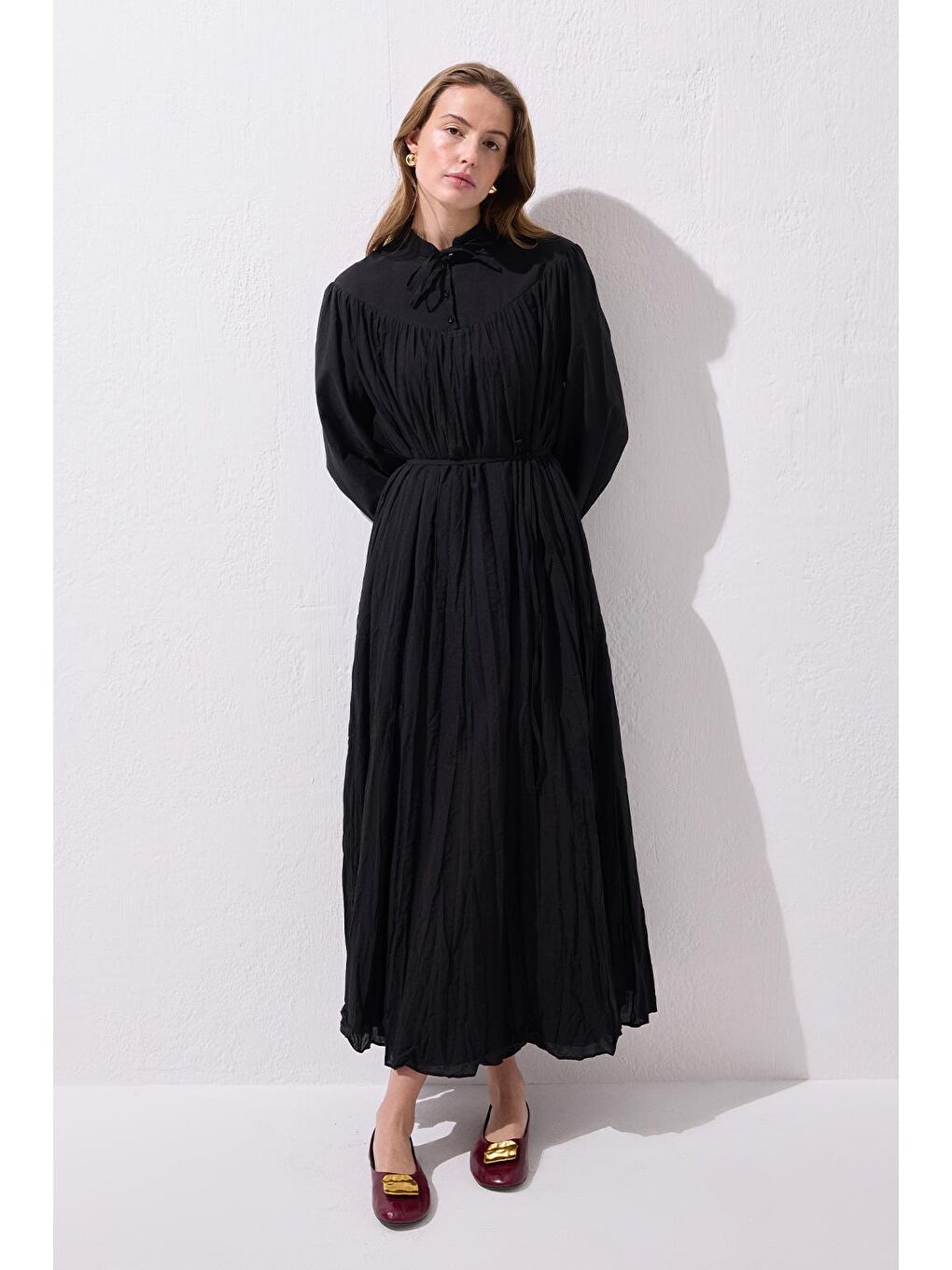 Odri Vual Kraş Uzun Elbise Siyah-1