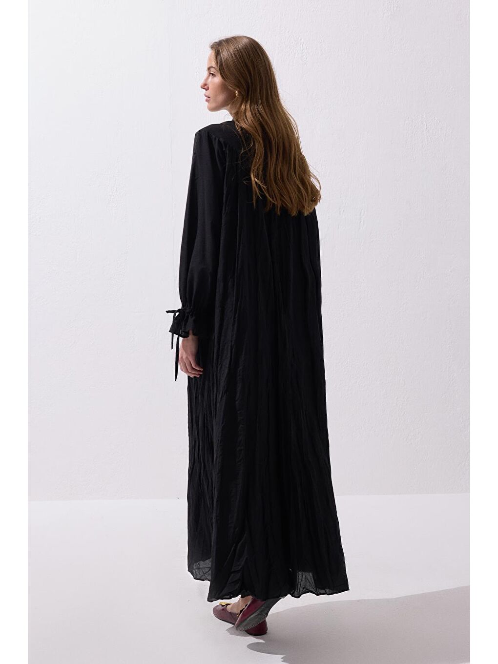 Odri Vual Kraş Uzun Elbise Siyah-2