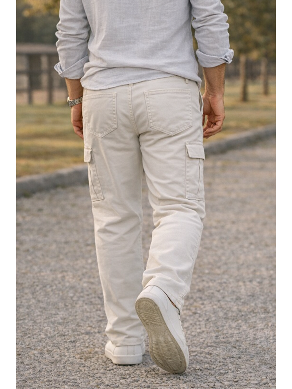 Erkek Premium Comfort Beyaz Kargo Baggy Pantolon-5