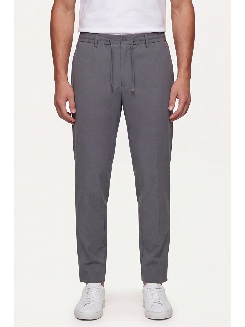 Gri Erkek Füme Normal Kesim Regular Fit Pamuklu Armürlü Bel Lastikli Jogger Pantolon