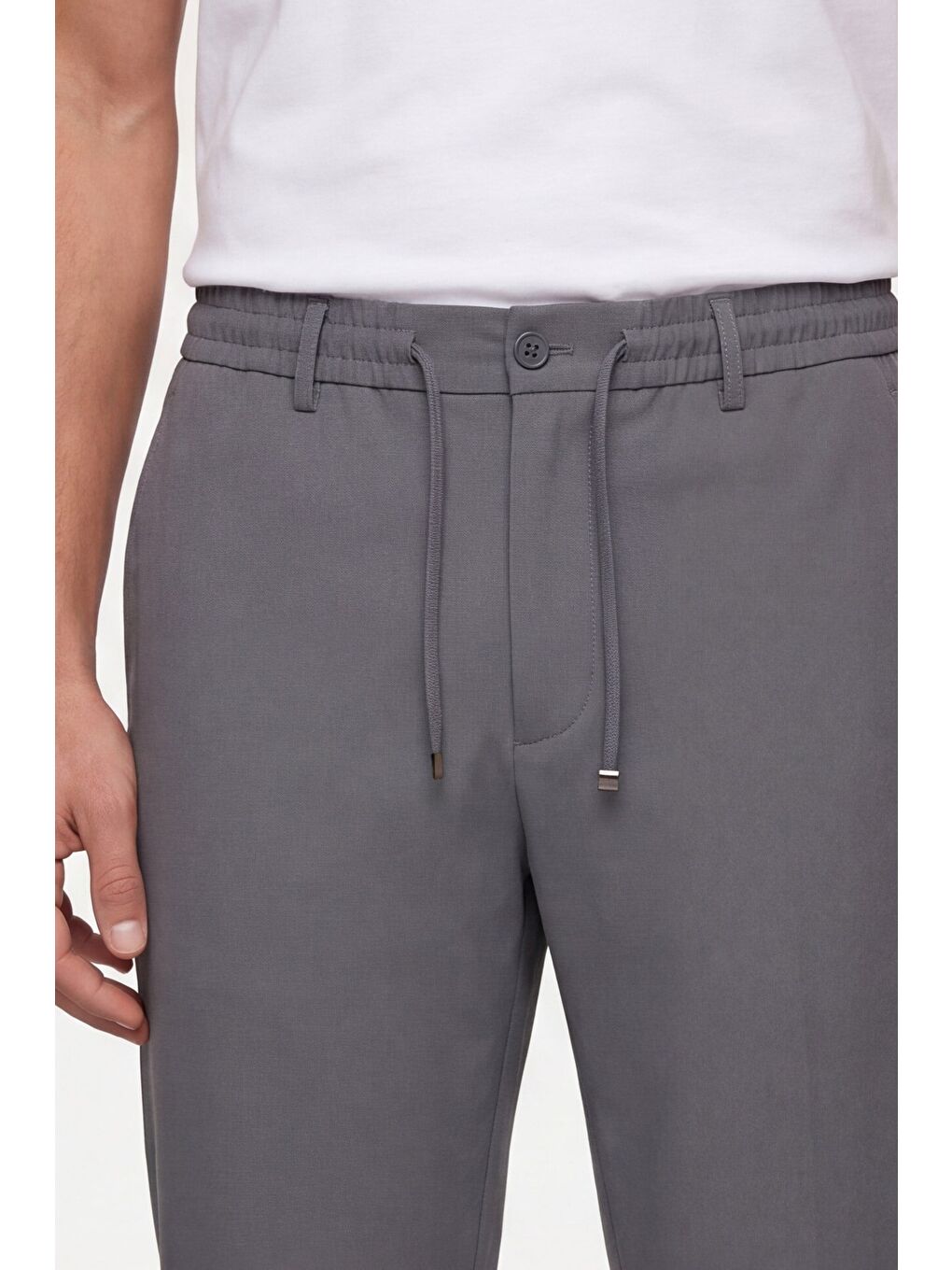 Gri Erkek Füme Normal Kesim Regular Fit Pamuklu Armürlü Bel Lastikli Jogger Pantolon-1