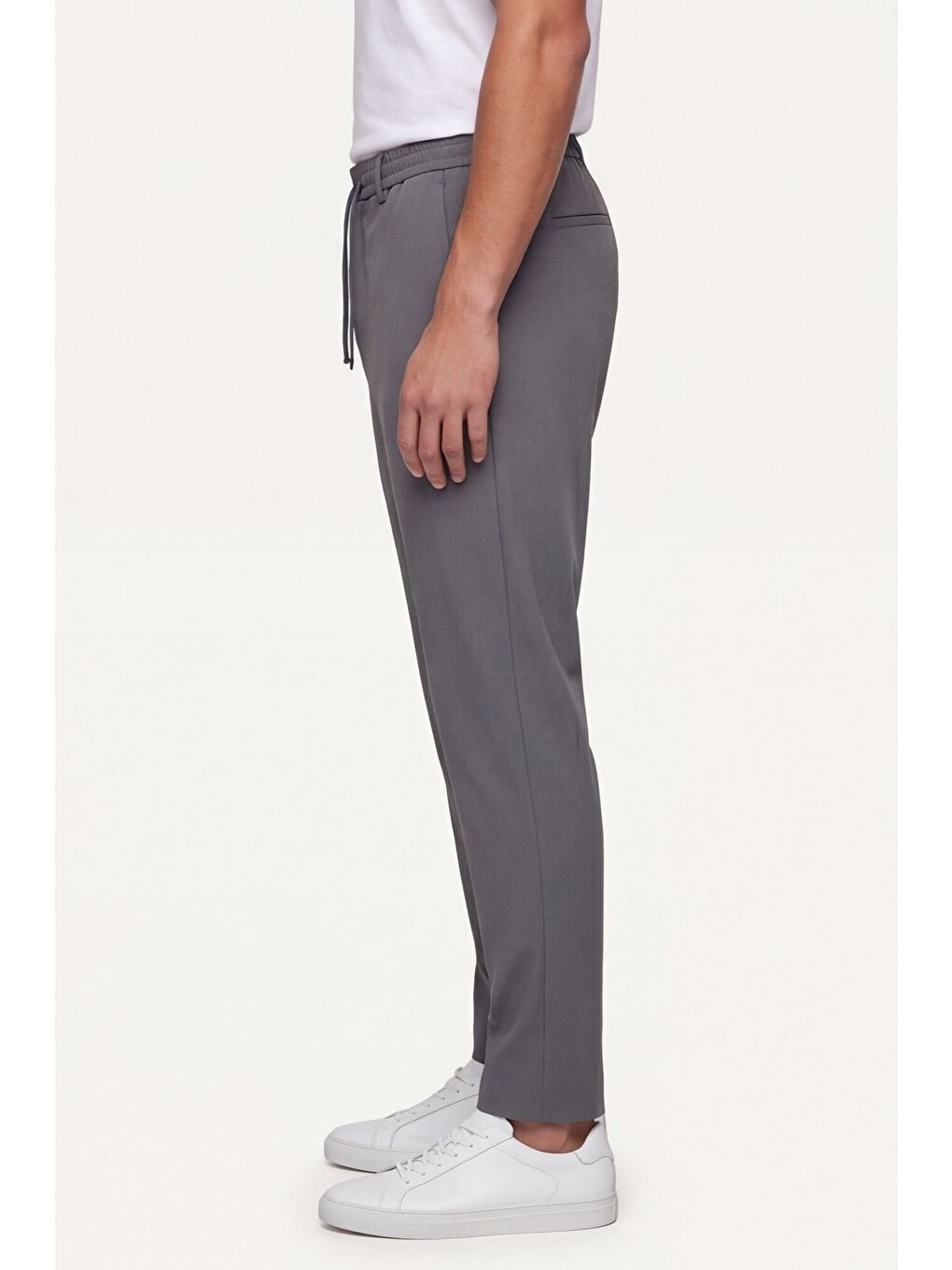 Gri Erkek Füme Normal Kesim Regular Fit Pamuklu Armürlü Bel Lastikli Jogger Pantolon-2
