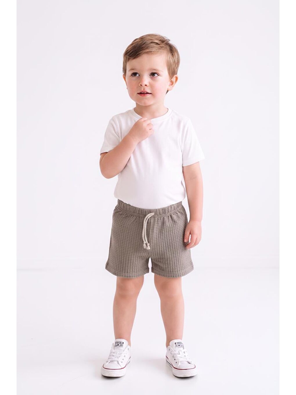 Bej Elastanlı Kabartma Çizgili 2li Şort Paket-3