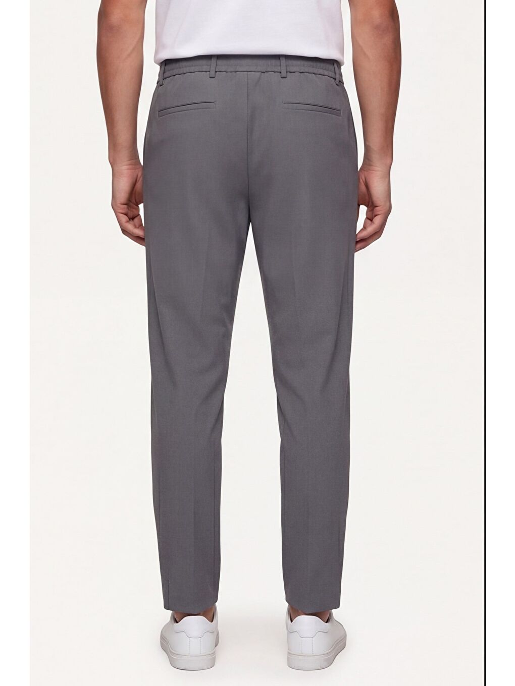Gri Erkek Füme Normal Kesim Regular Fit Pamuklu Armürlü Bel Lastikli Jogger Pantolon-3