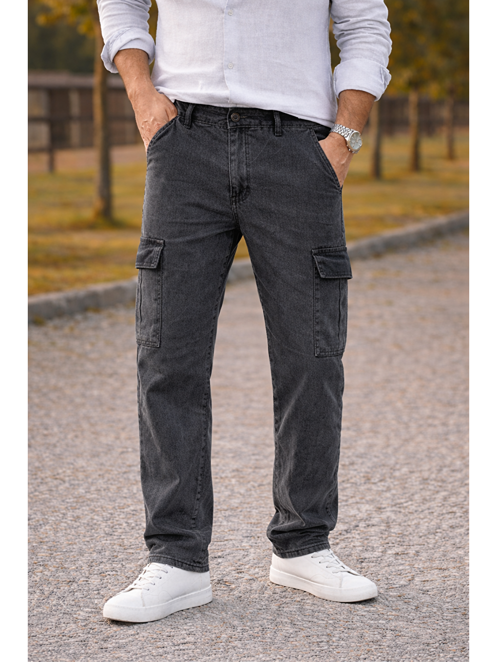 Erkek Premium Comfort Antrasit Kargo Baggy Pantolon