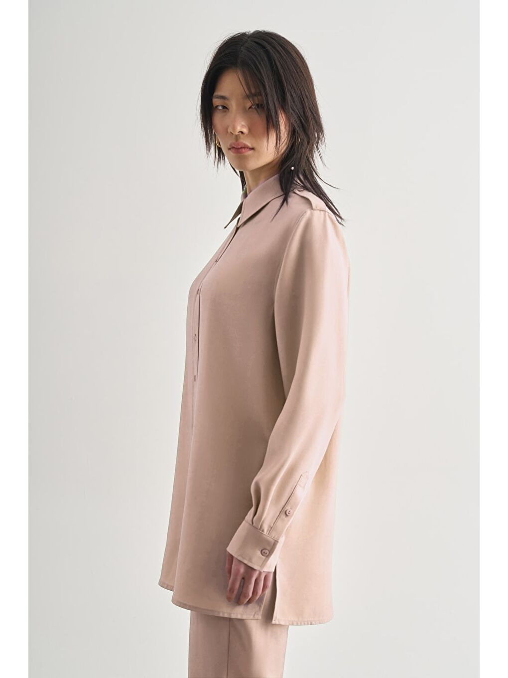 Modal Karışımlı Apoletli Bej Rengi Tunik-2