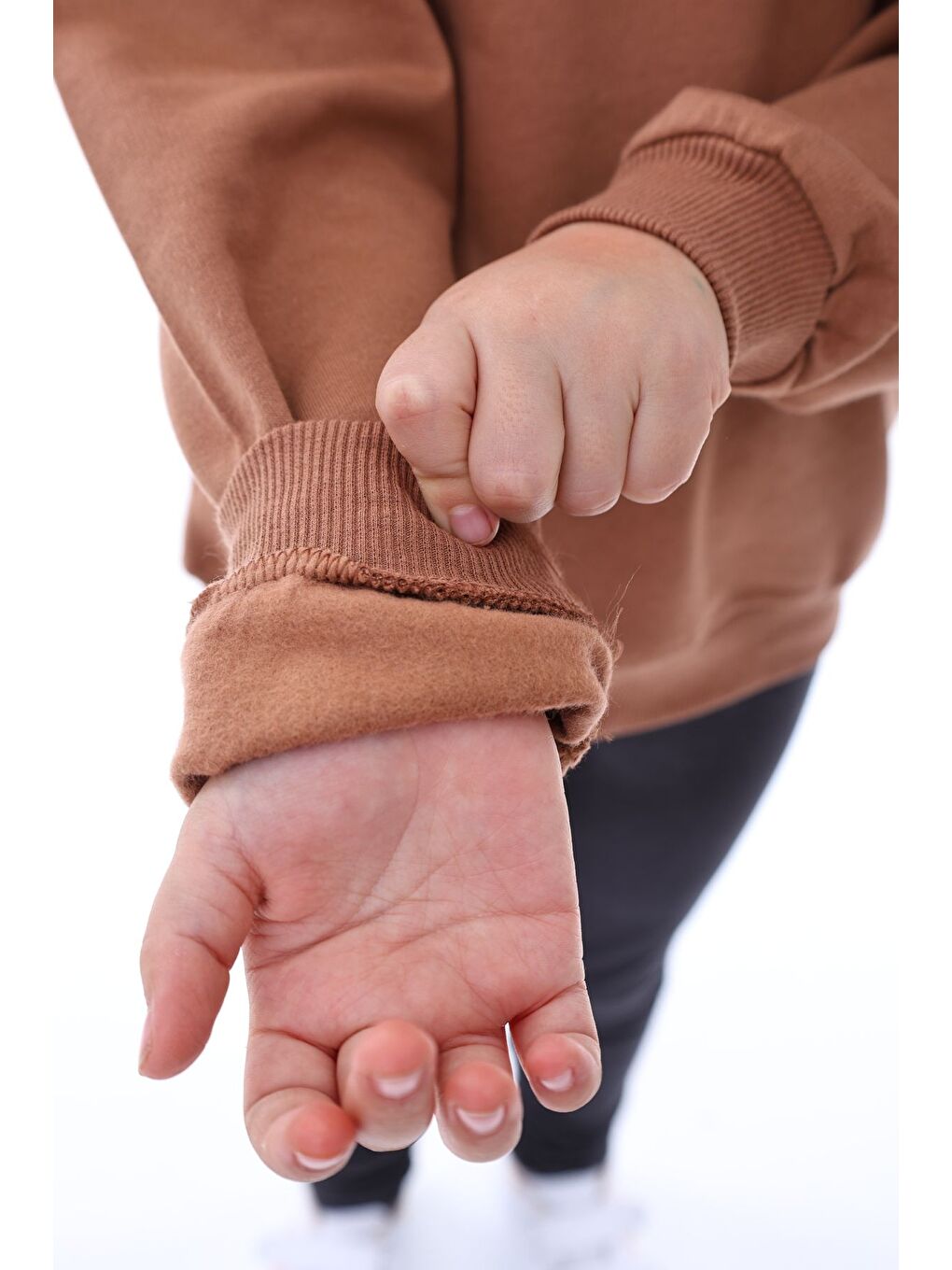 Kahverengi Basic Bisiklet Yaka Şardonlu Çocuk Sweatshirt 3-10 Yaş Krem-2