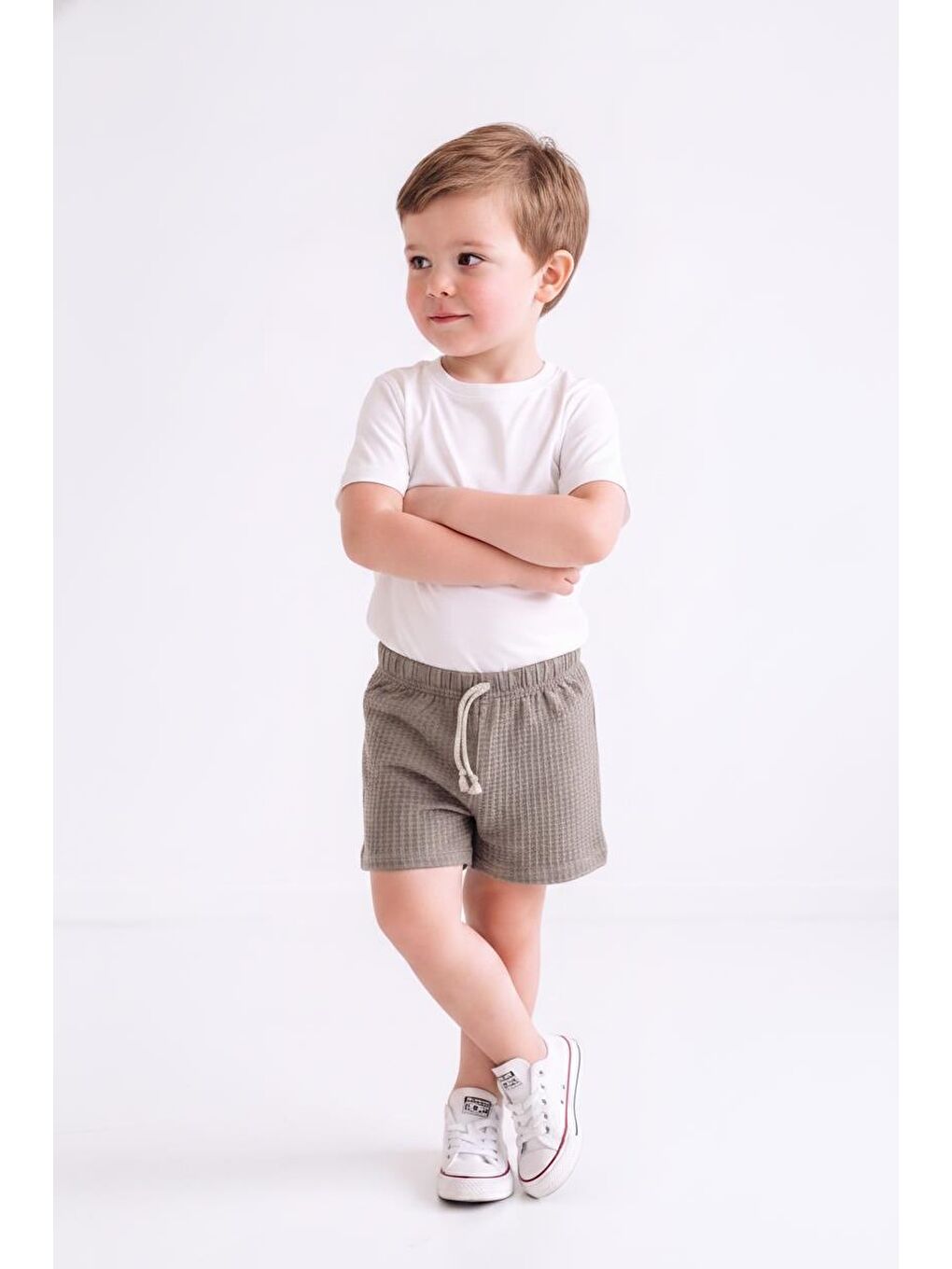 Bej Elastanlı Kabartma Çizgili 2li Şort Paket-4