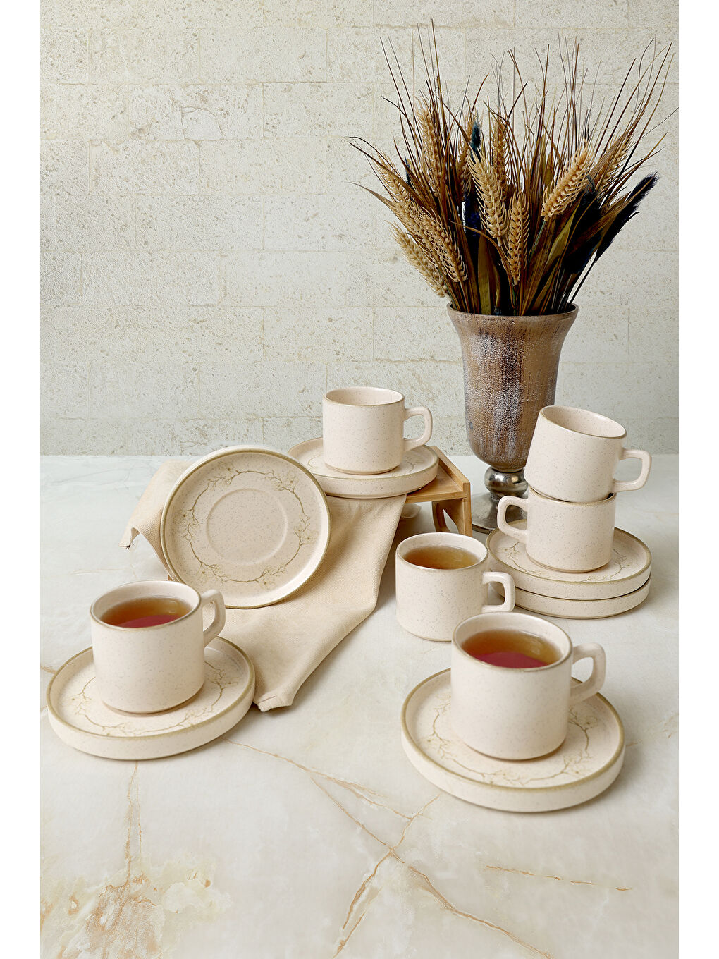 Karışık Taupe Bloom Stackable Çay Takımı 12 Parça 6 Kişilik-3