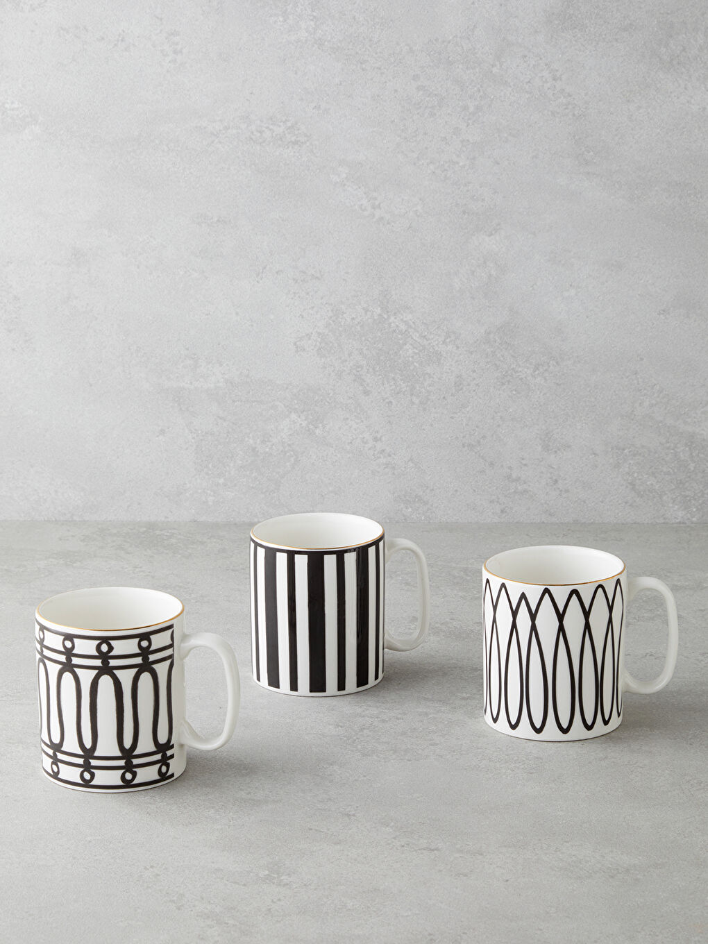 Stripy White Bone Porselen Kupa 290 ml Siyah-Beyaz-Gold-2