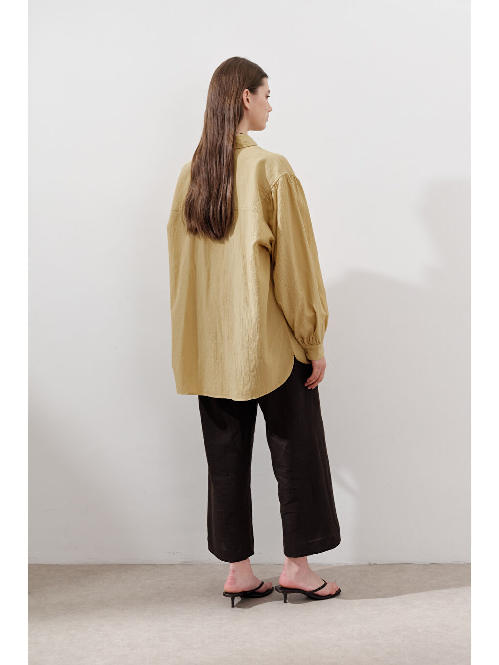 Pamuklu Balon Kol Gömlek Sarı-5