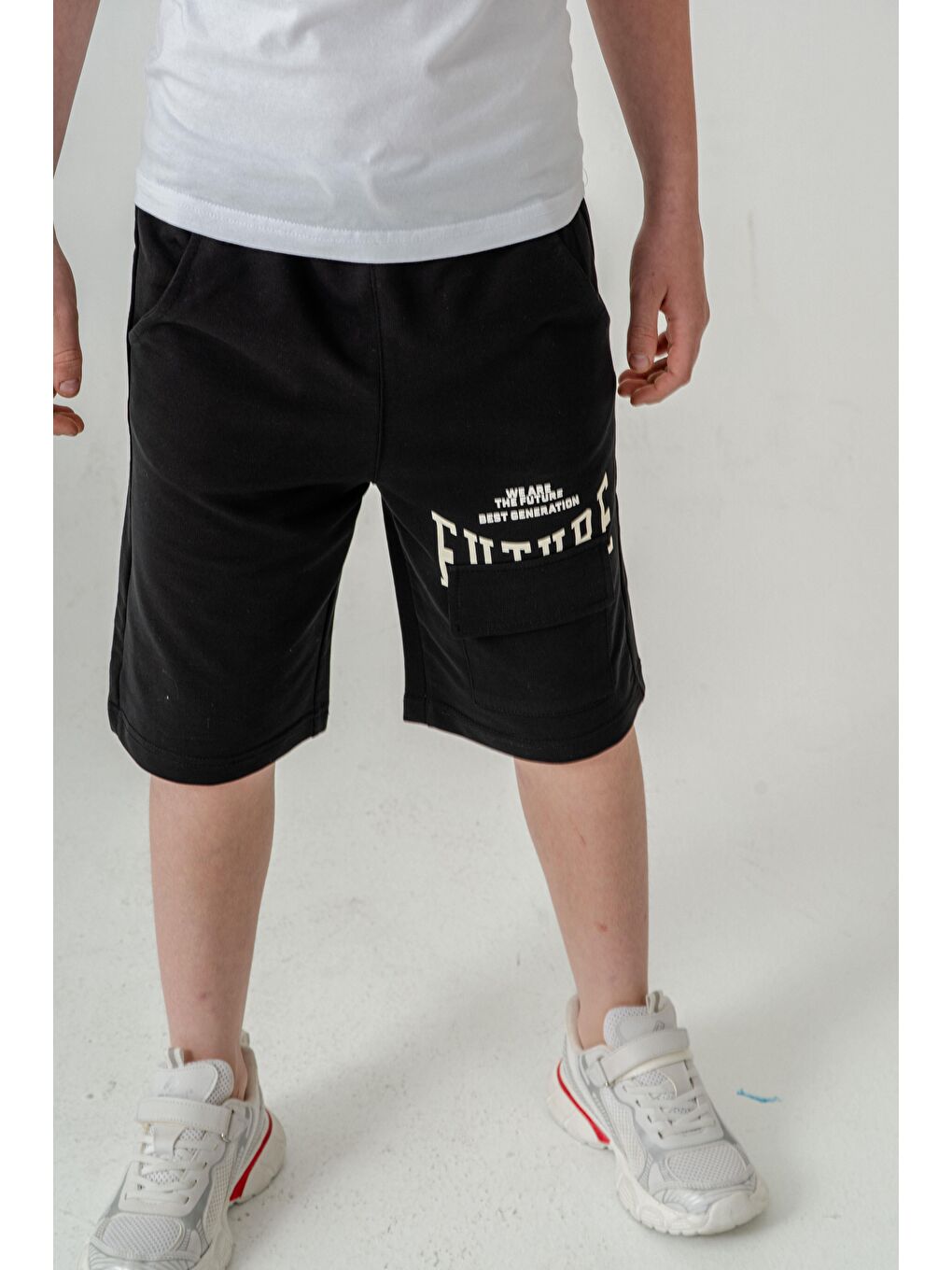 Siyah Future Baskılı Kargo Cepli Erkek Çocuk Şort-4