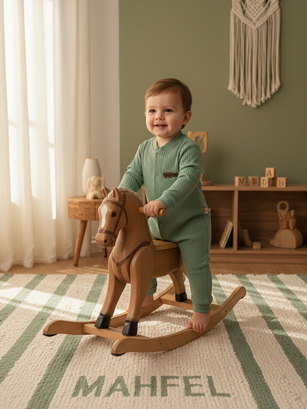 Yeşil %100 Pamuklu Fitilli Bebek Tulum Salopet AÇIK YEŞİL-3