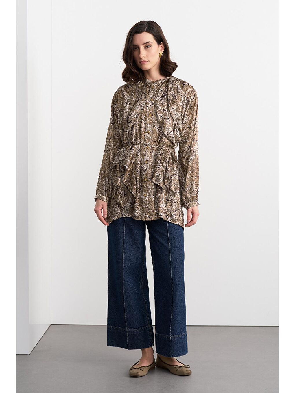 Yeşil Oli Desenli Gömlek Olive-2