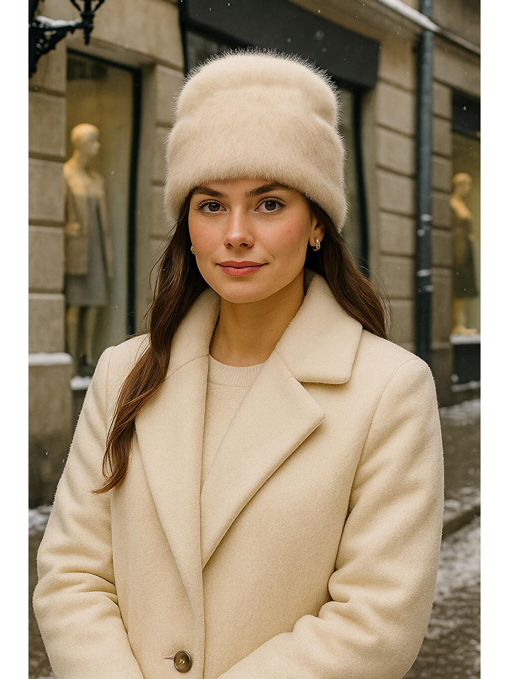 Kadın Yünlü Pelüş Bere RKŞ-1146 Bej-3