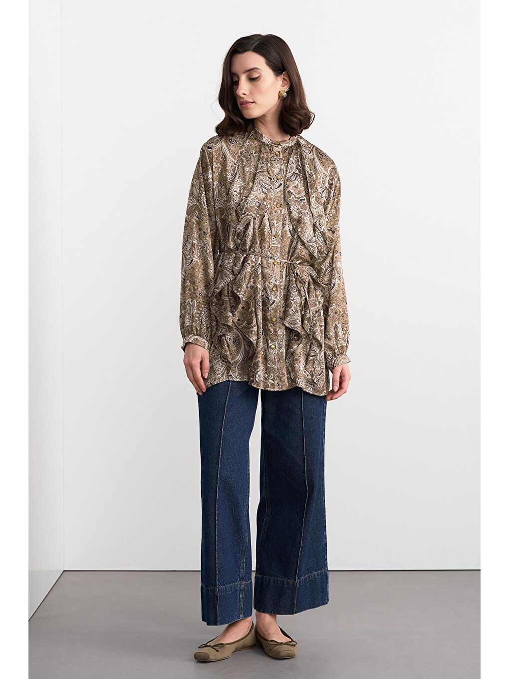 Yeşil Oli Desenli Gömlek Olive-3