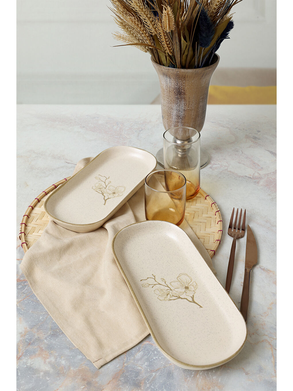 Karışık Taupe Bloom Noyan Kayık Tabak 26 cm 2 Adet-1