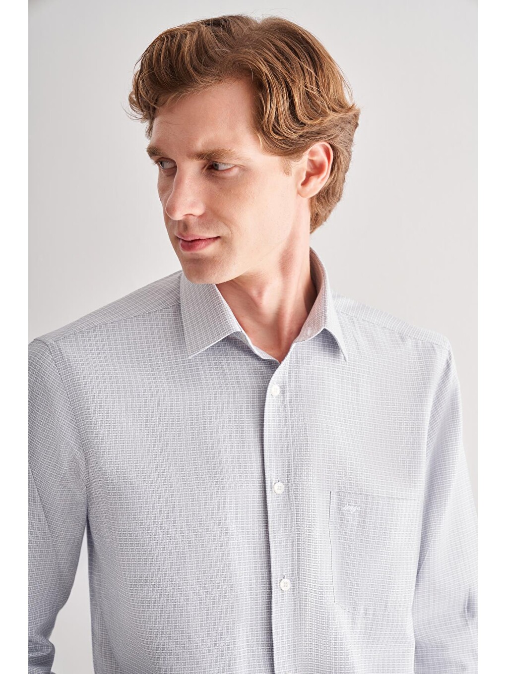 Gri Sert Yaka Uzun Kol Cepli Comfort Fit Classic Gömlek 1004255163-1