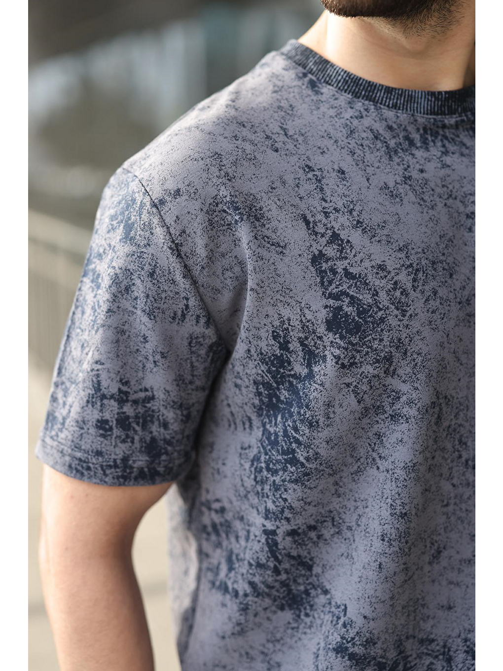 Lacivert Batik Desenli Overfit Şort T-Shirt Takım E7357-3