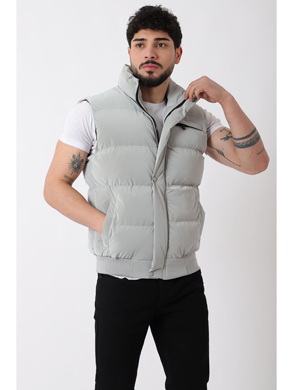 Gri Göğüs Cepli Bel Lastili Nova Yelek BL 1722_60323