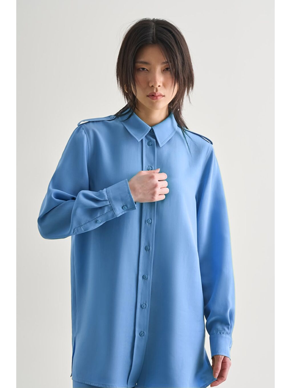 Modal Karışımlı Apoletli Mavi Tunik-1