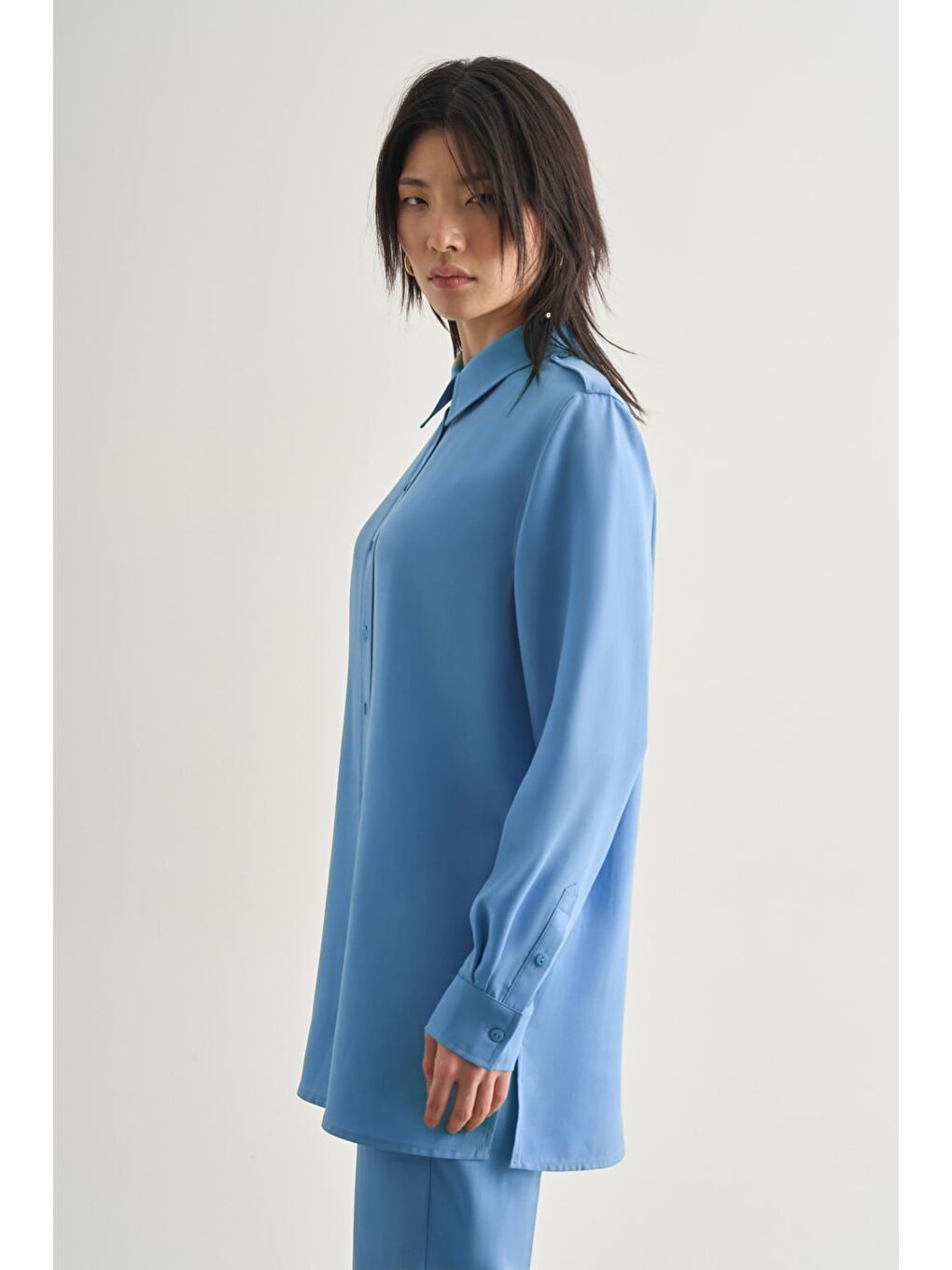 Modal Karışımlı Apoletli Mavi Tunik-2