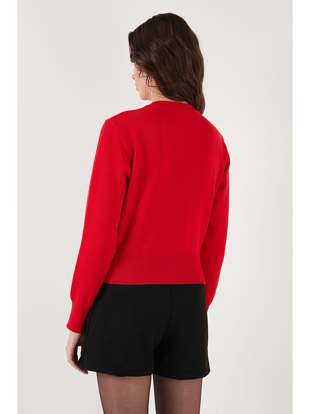 Kırmızı Premium Regular Fit Yuvarlak Yaka Crop Triko Hırka 680HI00110-6