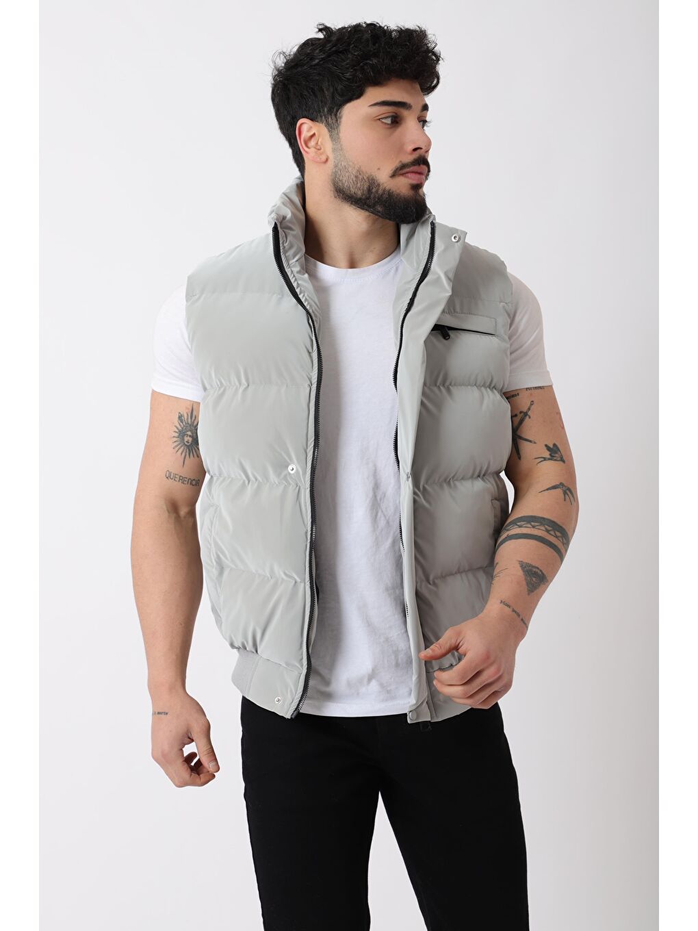 Gri Göğüs Cepli Bel Lastili Nova Yelek BL 1722_60323-1