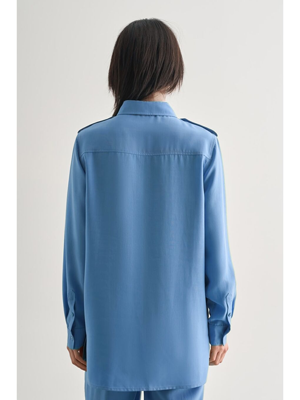 Modal Karışımlı Apoletli Mavi Tunik-3