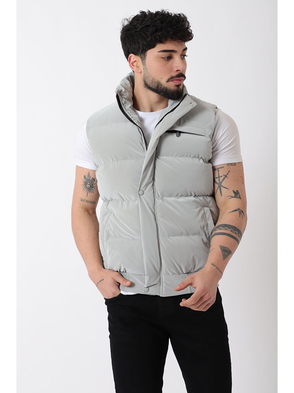 Gri Göğüs Cepli Bel Lastili Nova Yelek BL 1722_60323-3