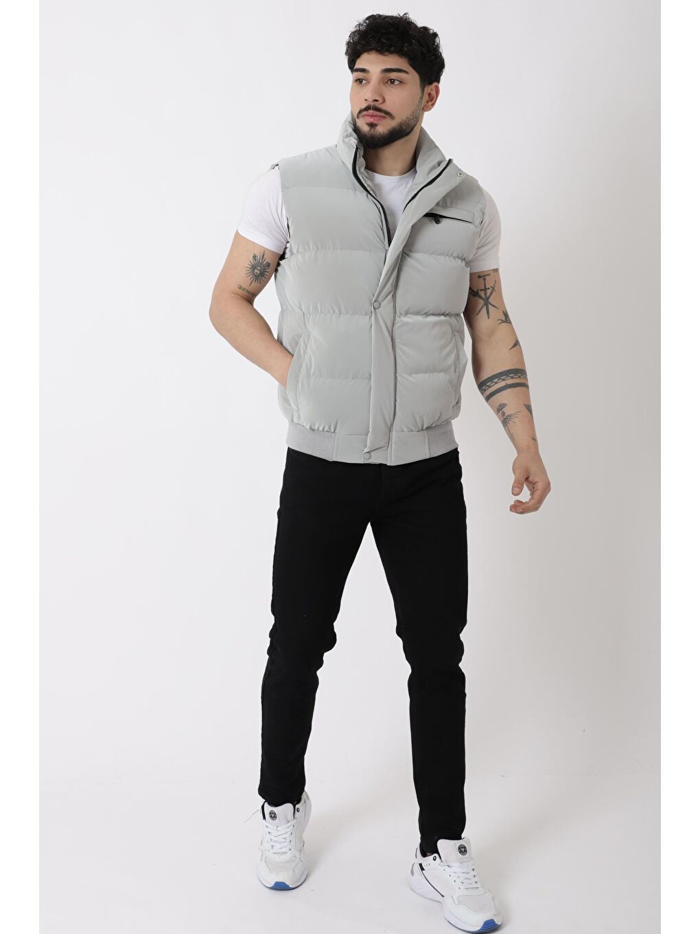 Gri Göğüs Cepli Bel Lastili Nova Yelek BL 1722_60323-5