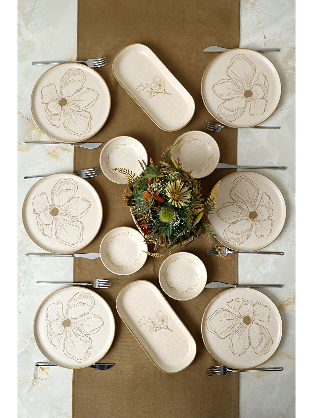 Karışık Taupe Bloom Kahvaltı Takımı 12 Parça 6 Kişilik-2