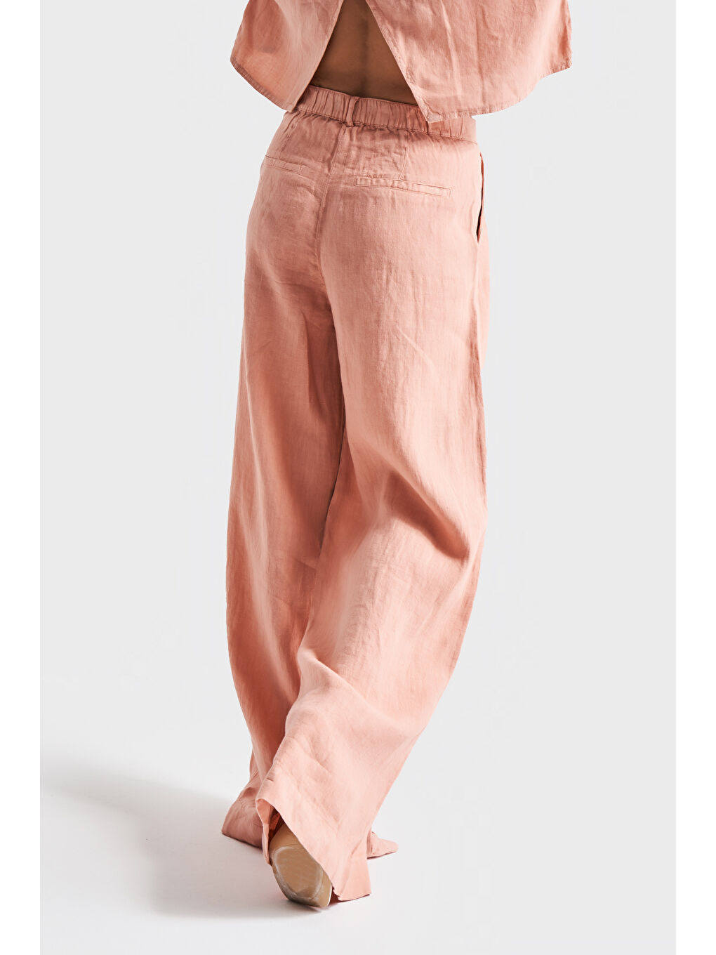 Pembe Kadın Orkide Pudra Renk 6s5-21 Palazzo Fit Keten Kumaş Bol Kesim Pantolon-3