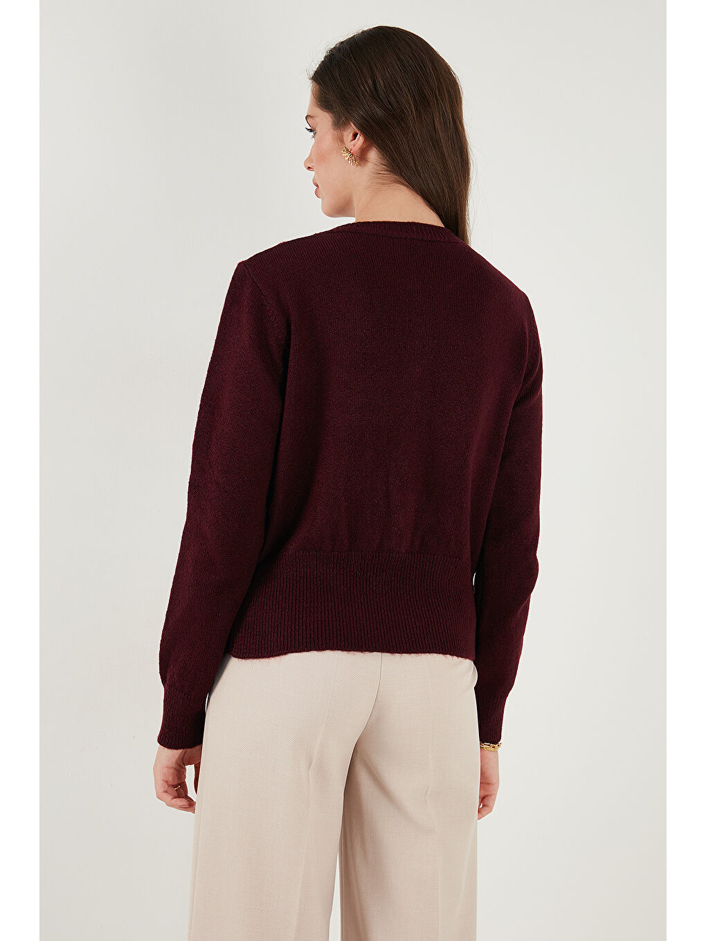 Bordo Premium Comfort Fit Yuvarlak Yaka Crop Triko Hırka 680HI00164-6