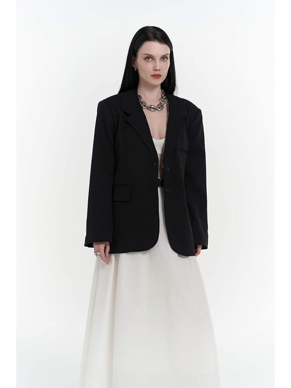 Volda Yaka Detay Siyah Blazer