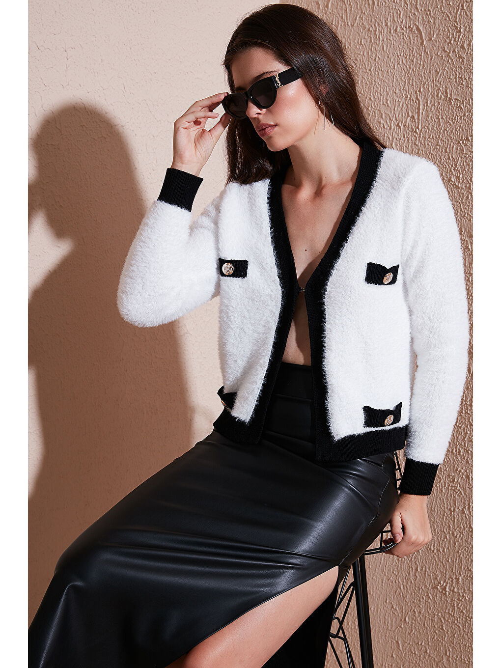 Lila Premium Regular Fit V Yaka Cep Detaylı Yumuşak Dokulu Hırka 680HI0048